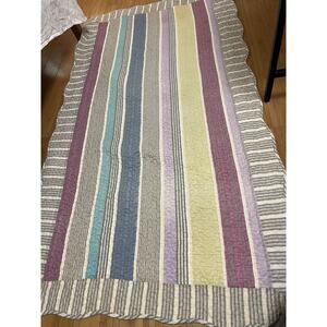 Soft Cotton Kantha Quilted Reversible Throw Blanket Rainbow Stripes Colorful